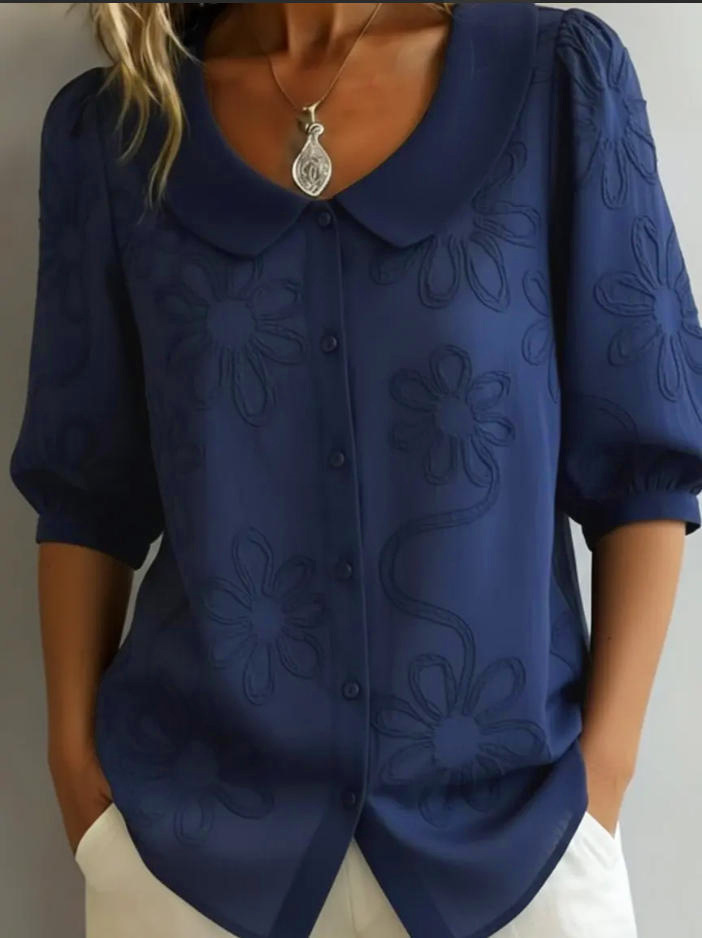 Retro Embroidered Floral Short-Sleeve Top