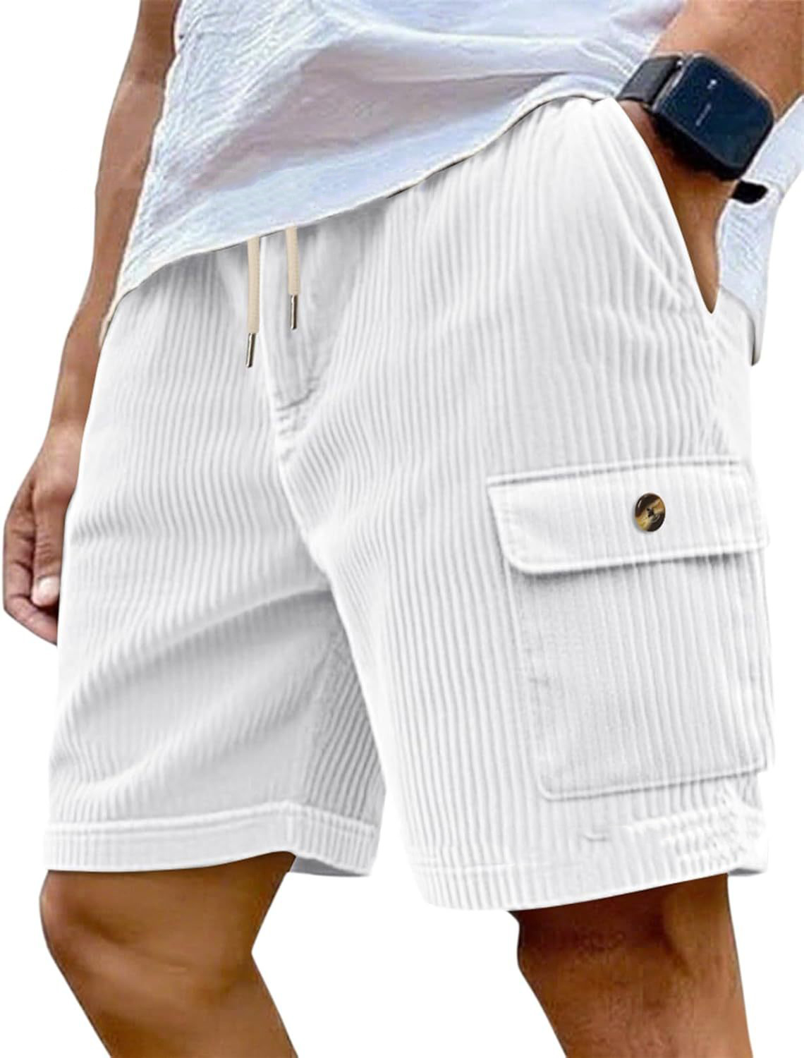 Men's Casual Corduroy Drawstring Cargo Shorts