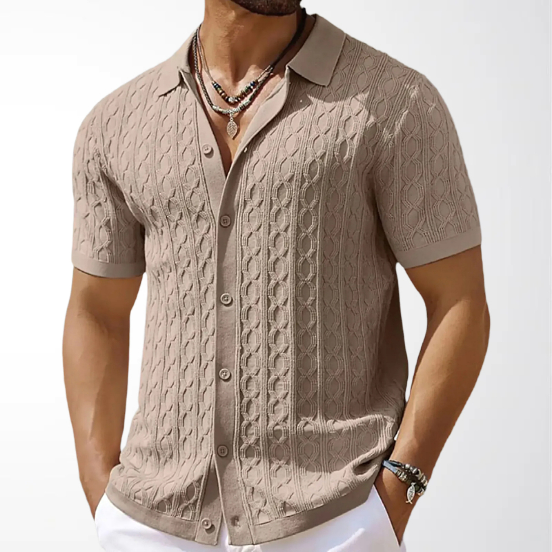 Men's Jacquard Knit Short-Sleeve Shirt