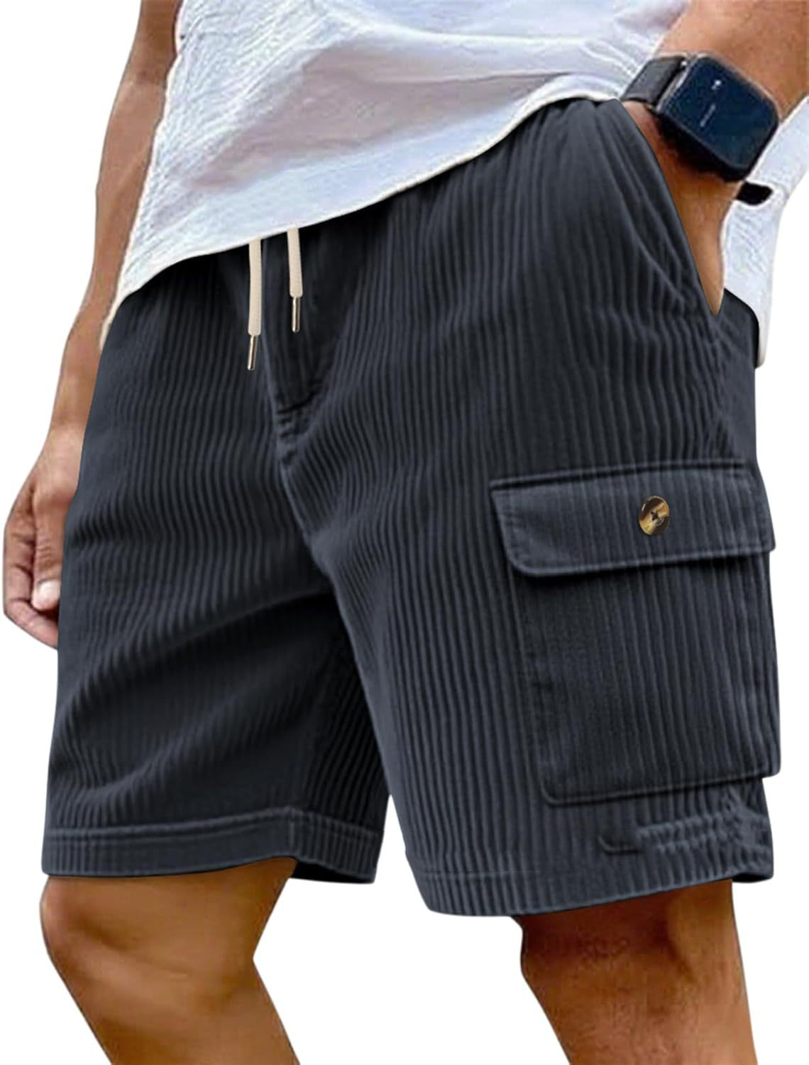Men's Casual Corduroy Drawstring Cargo Shorts