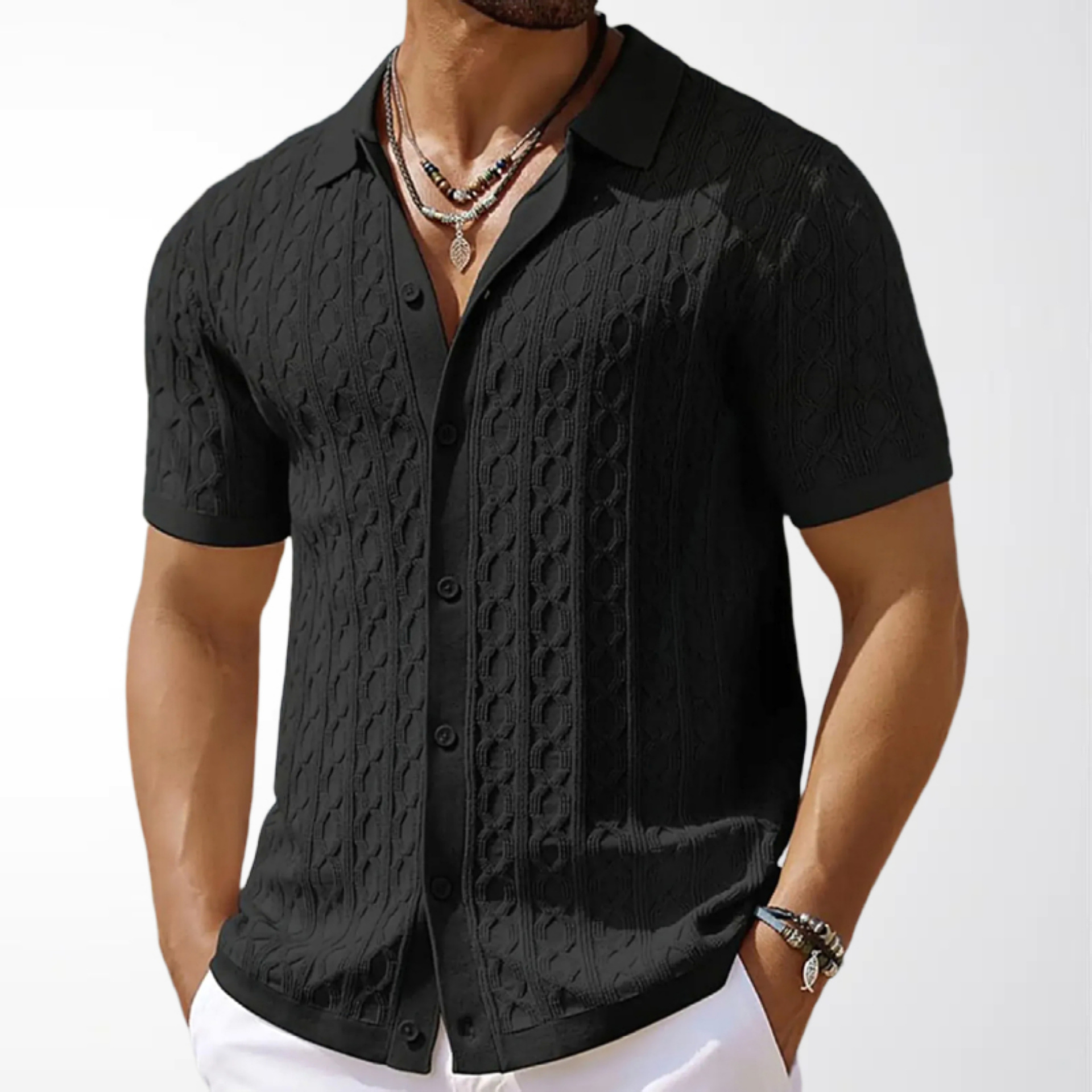 Men's Jacquard Knit Short-Sleeve Shirt