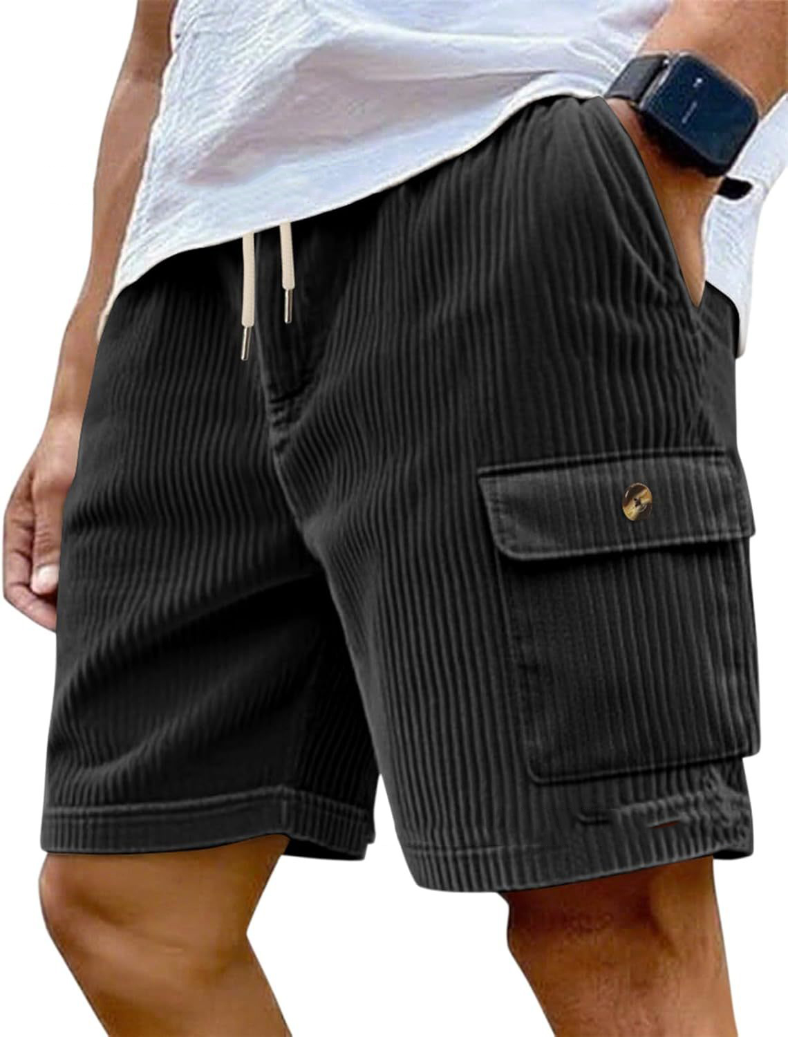 Men's Casual Corduroy Drawstring Cargo Shorts