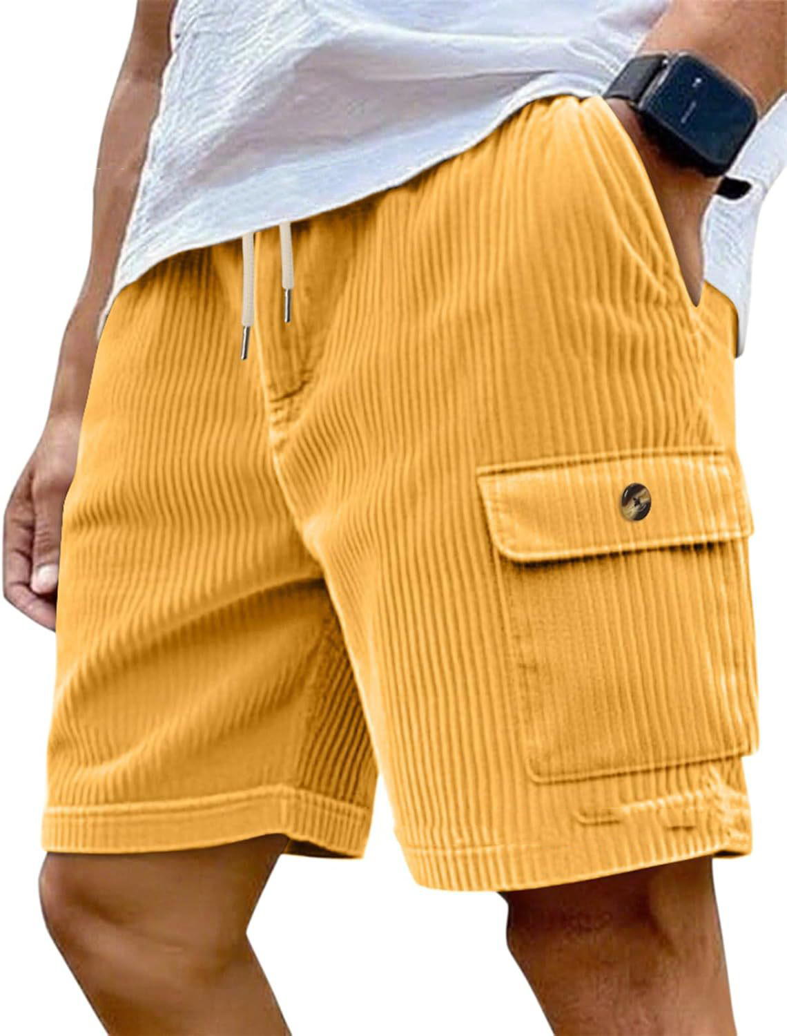 Men's Casual Corduroy Drawstring Cargo Shorts