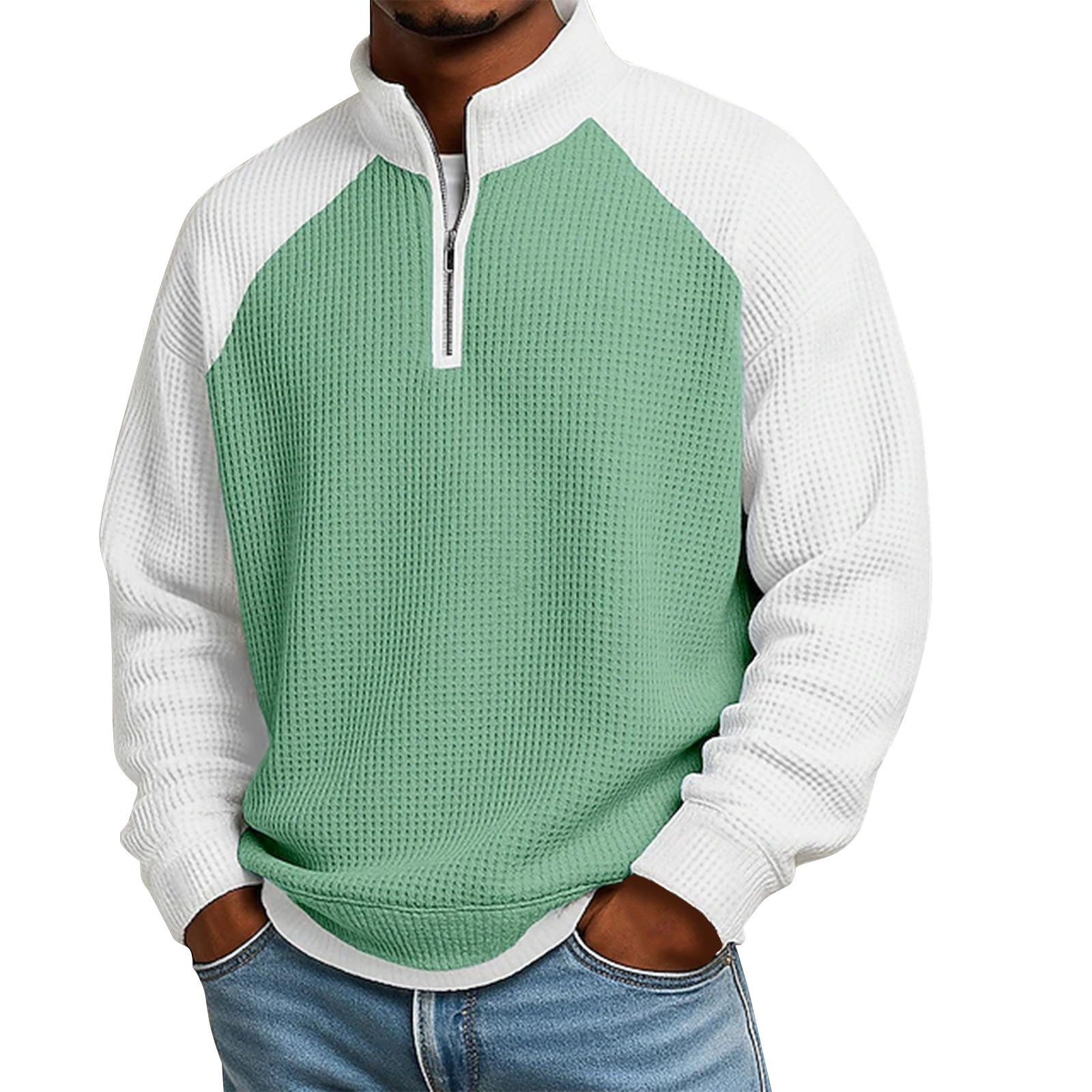 Color-block waffle-knit sweatshirt