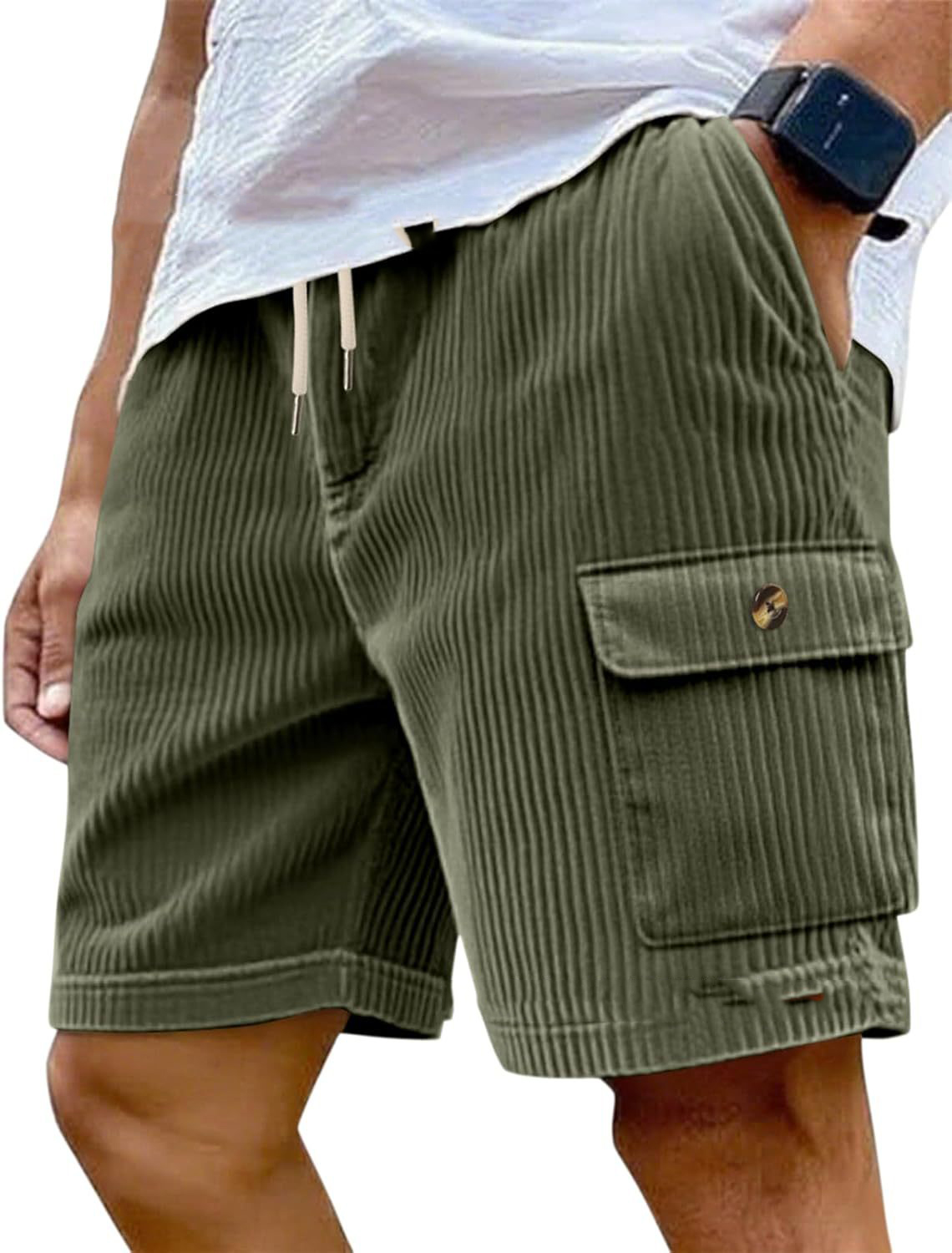 Men's Casual Corduroy Drawstring Cargo Shorts