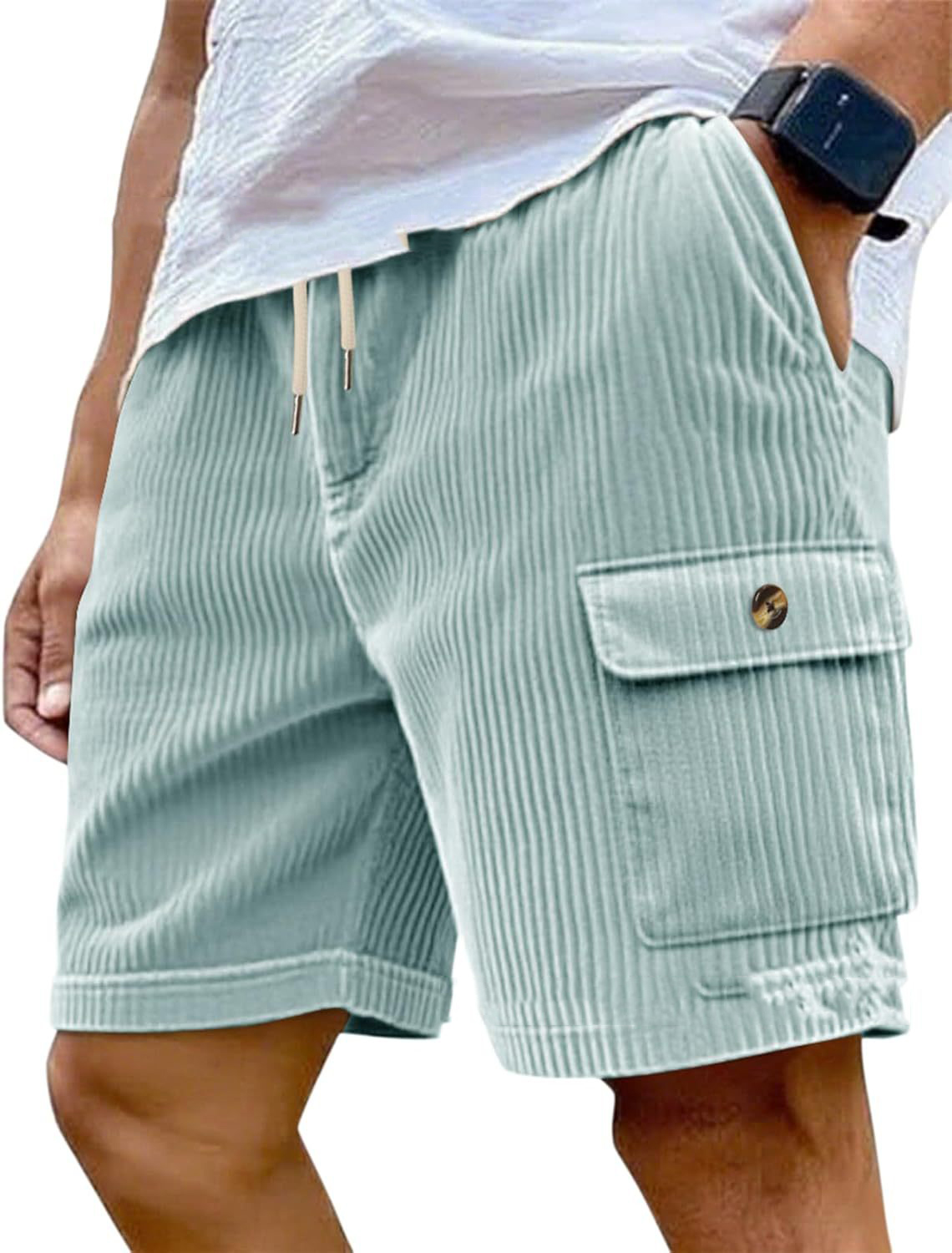 Men's Casual Corduroy Drawstring Cargo Shorts
