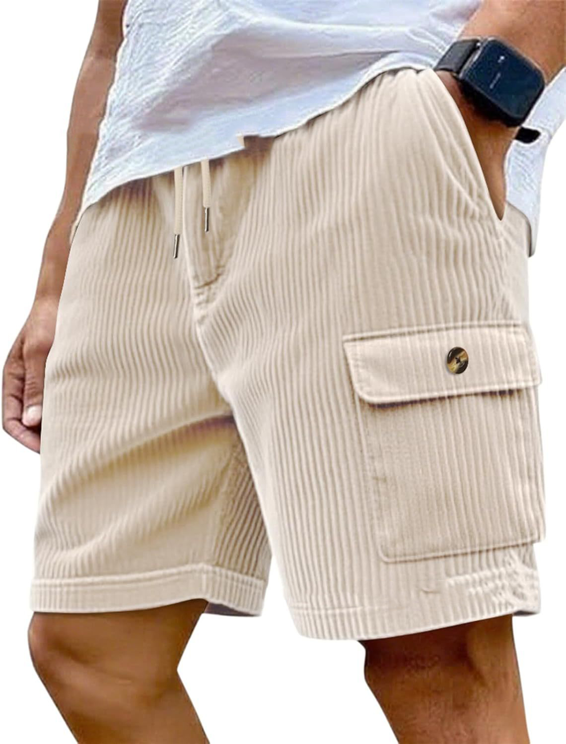 Men's Casual Corduroy Drawstring Cargo Shorts