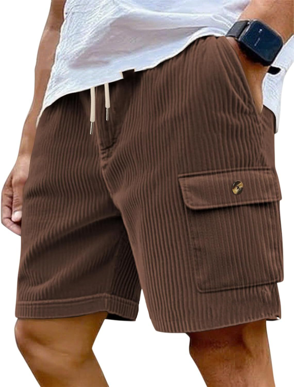 Men's Casual Corduroy Drawstring Cargo Shorts