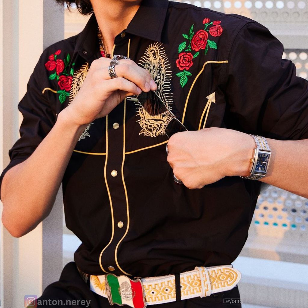 Mother Mary Lady Guadalupe Men's Dress Shirt Shirt with Roses