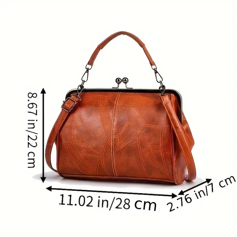 1pc womens geometric striped   leather crossbody bag with removable strap kiss lock closure polyester lining   paint detail fashion shoulder bag with thickened   leather european and     leather style details 2