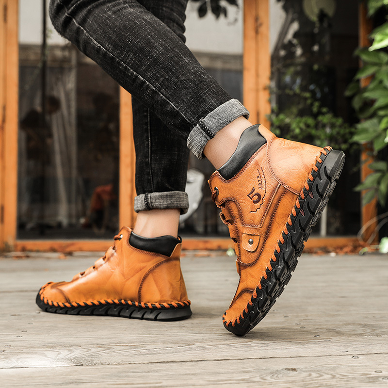 Stitched Hand-Sewn Embossed Cowhide Medical Shoes