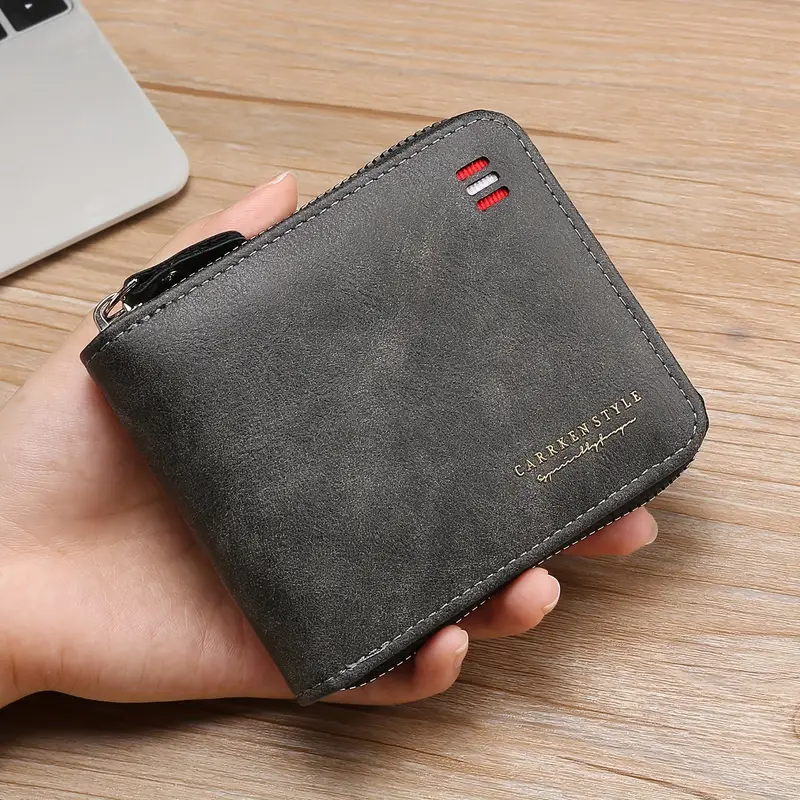 mens zipper short wallet multi card card holder pu leather bifold wallet money clip with coin pocket gift for men details 4