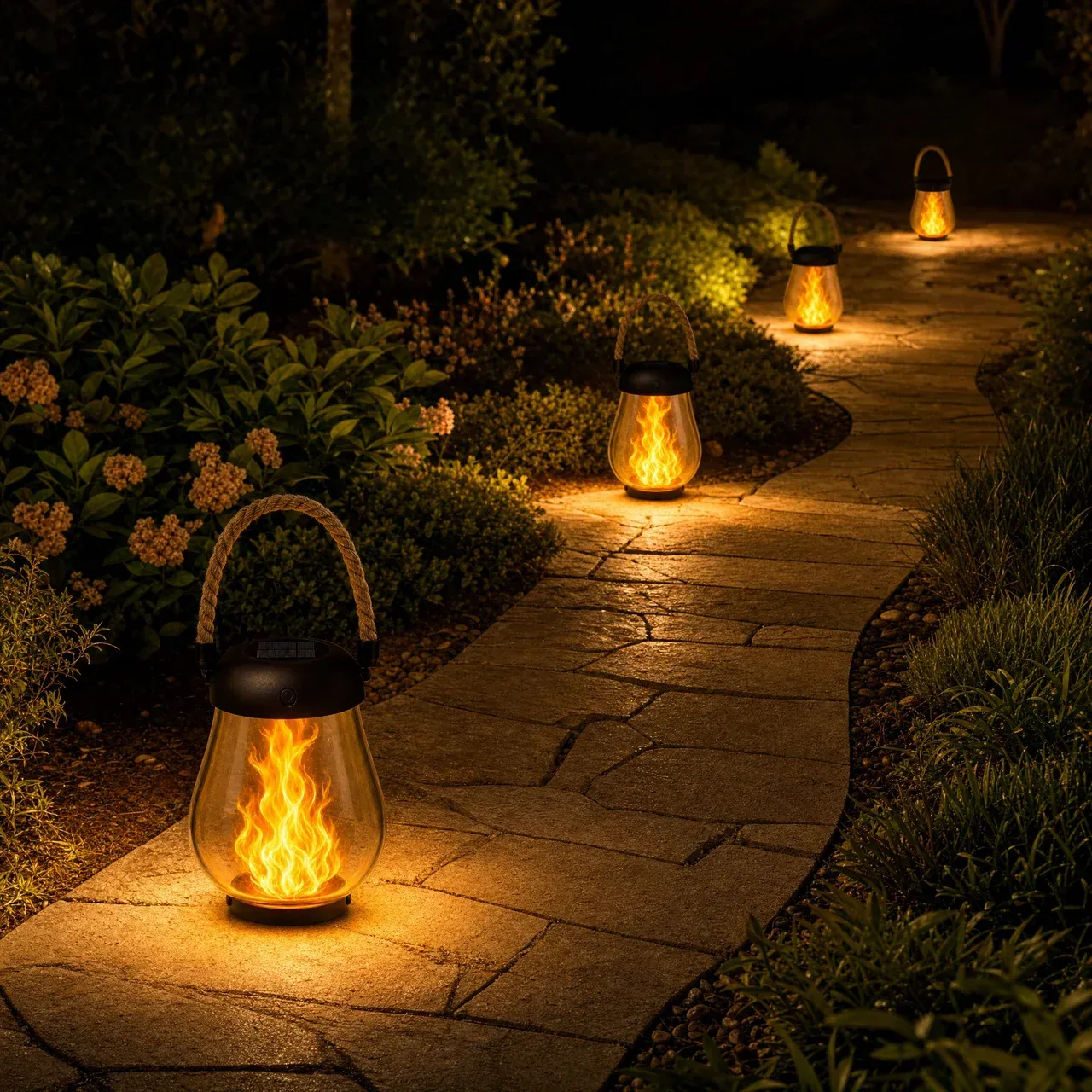 🔥 Last Day 49% OFF! Solar Flame Lanterns – No Wiring, Auto-On at Dusk!