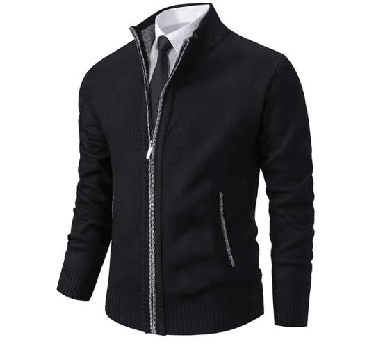 Mens Autumn Winter Casual Sports Cardigan Fleece Lined Stand Collar Zipper Sweater