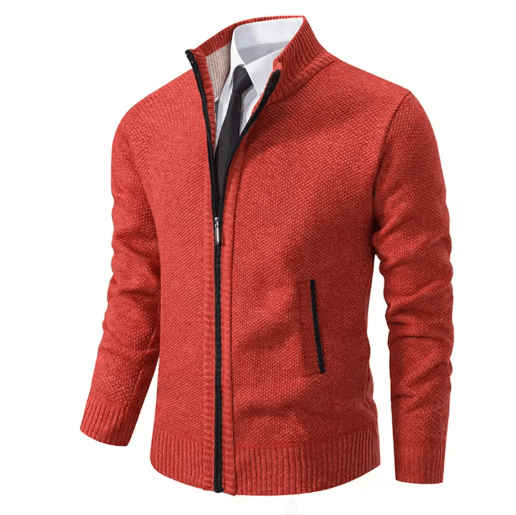 Mens Autumn Winter Casual Sports Cardigan Fleece Lined Stand Collar Zipper Sweater
