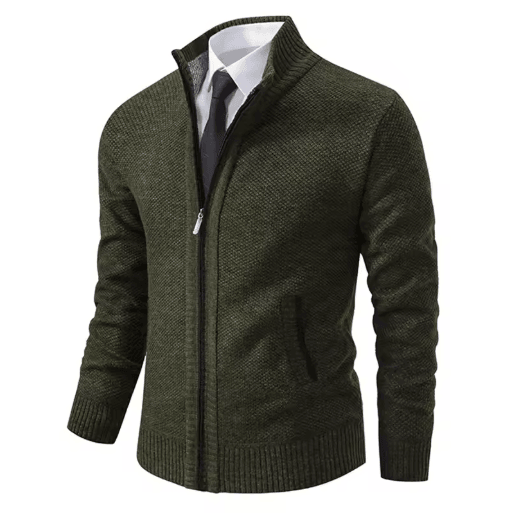 Mens Autumn Winter Casual Sports Cardigan Fleece Lined Stand Collar Zipper Sweater