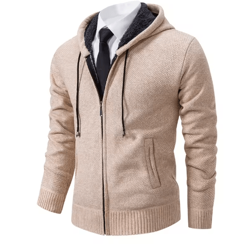 Mens Autumn Winter Casual Sports Cardigan Fleece Lined Stand Collar Zipper Sweater