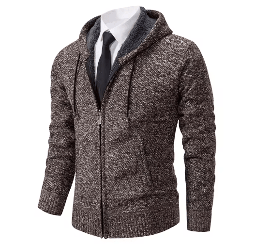 Mens Autumn Winter Casual Sports Cardigan Fleece Lined Stand Collar Zipper Sweater