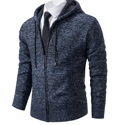 Mens Autumn Winter Casual Sports Cardigan Fleece Lined Stand Collar Zipper Sweater