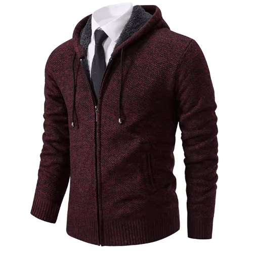 Mens Autumn Winter Casual Sports Cardigan Fleece Lined Stand Collar Zipper Sweater