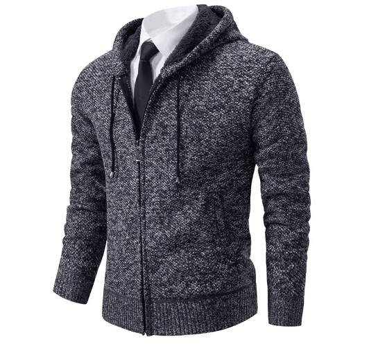 Mens Autumn Winter Casual Sports Cardigan Fleece Lined Stand Collar Zipper Sweater