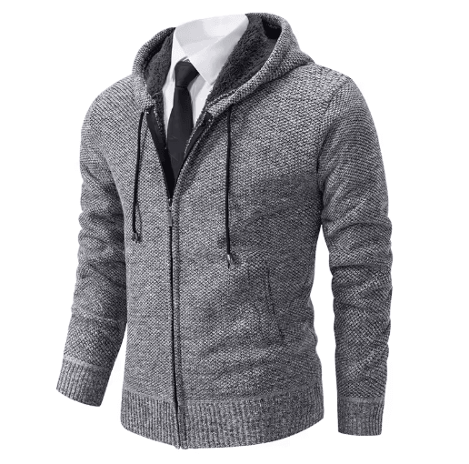 Mens Autumn Winter Casual Sports Cardigan Fleece Lined Stand Collar Zipper Sweater