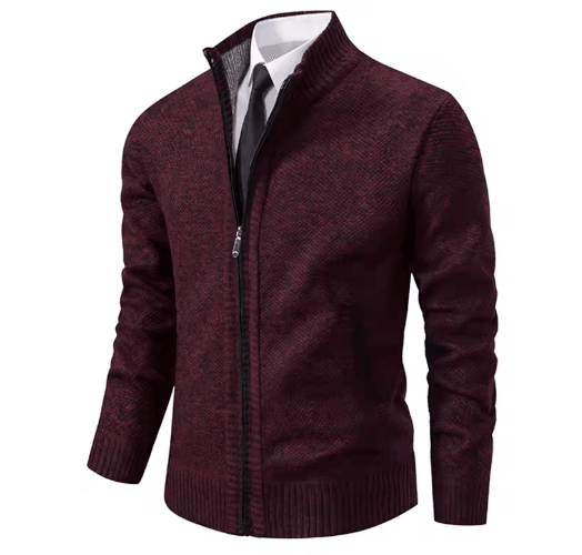 Mens Autumn Winter Casual Sports Cardigan Fleece Lined Stand Collar Zipper Sweater