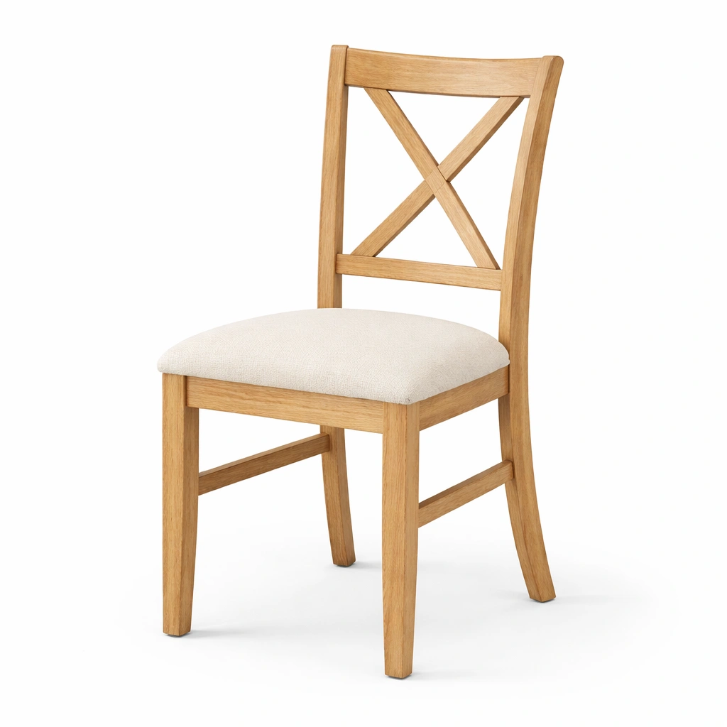 Sillas de comedor de madera de roble con asiento de lino beige-FURNSORA