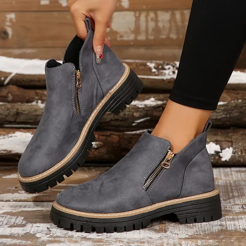 Women's Golden-Tone Zipper Ankle Boots