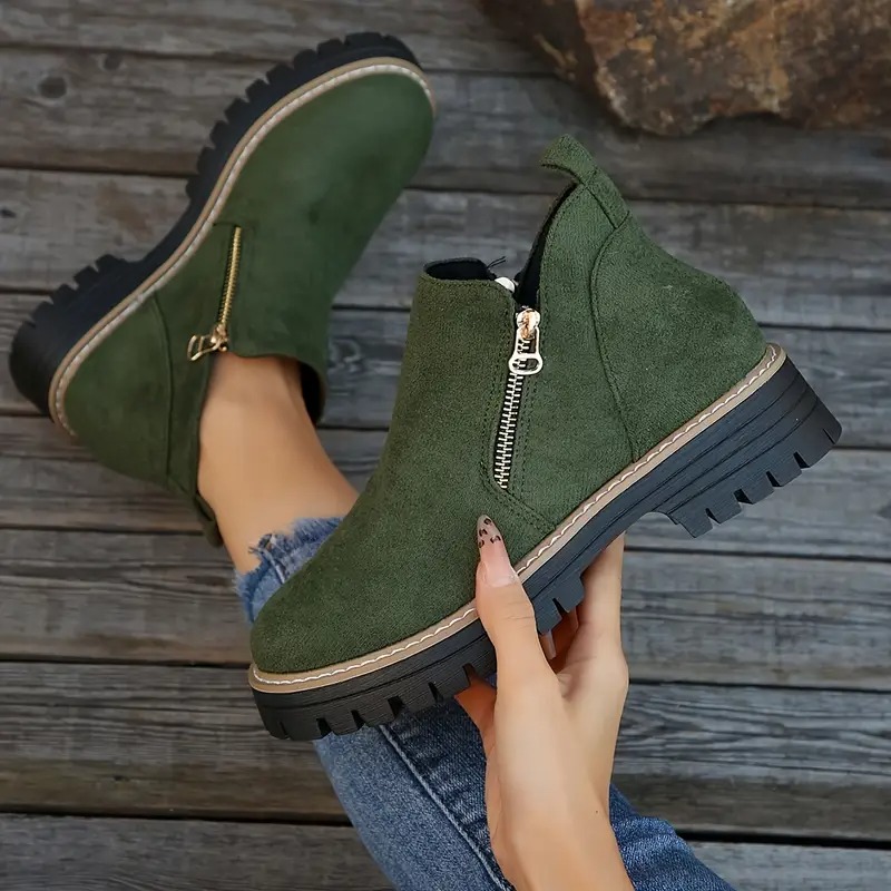 Women's Golden-Tone Zipper Ankle Boots