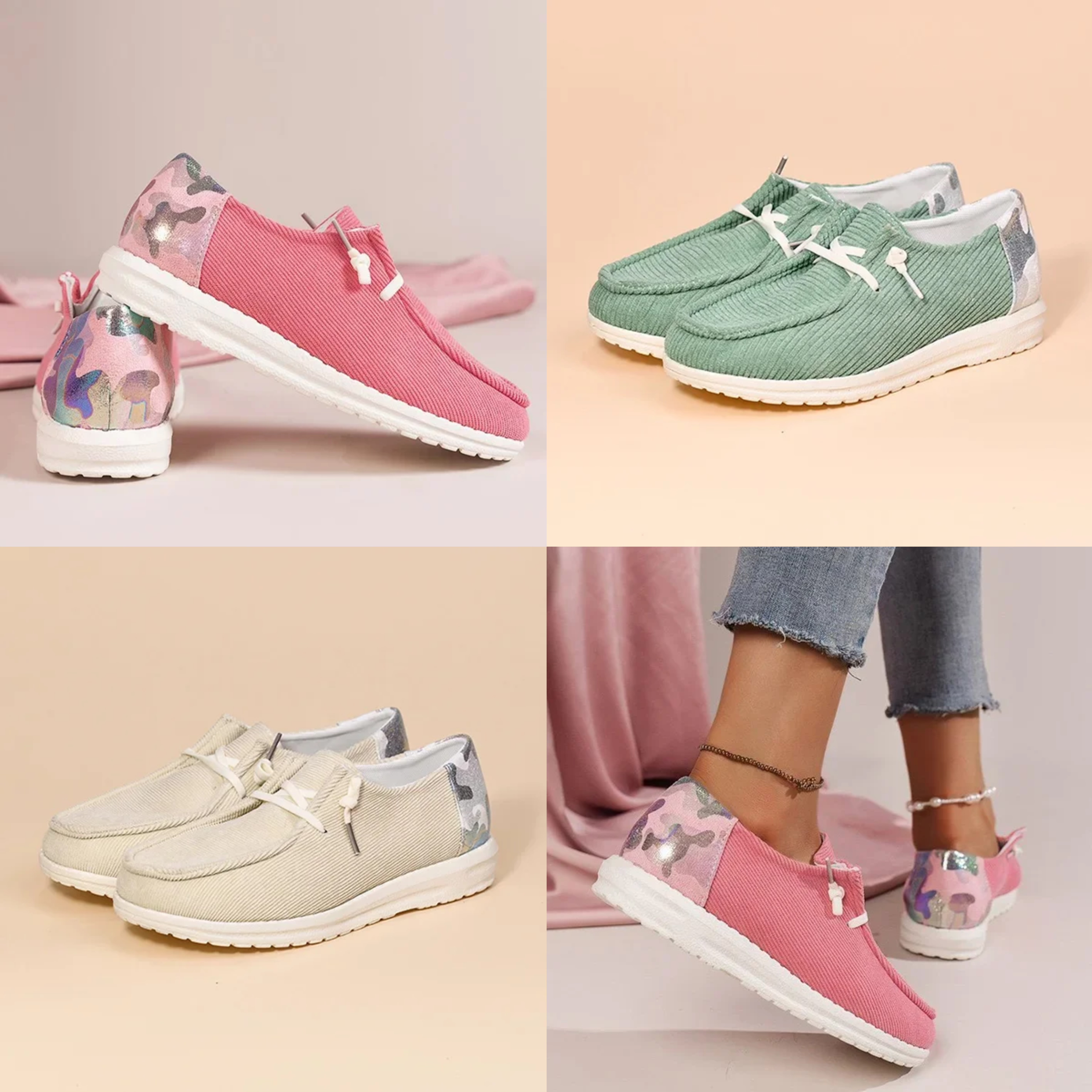 Women Lace Up Design Casual Corduroy Sneakers