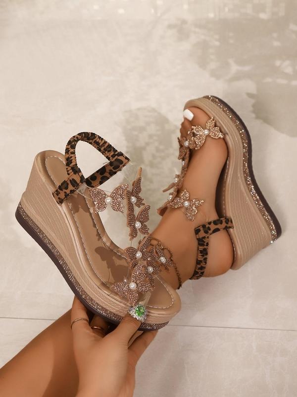 Women's Rhinestone Butterfly Wedges Sandals