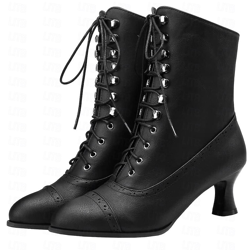 Women's Victorian Brown Lace-Up Mid-Heel Boots