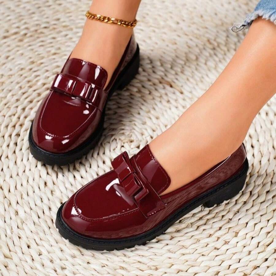 Women's Bowknot Decor Chunky Heel Loafers