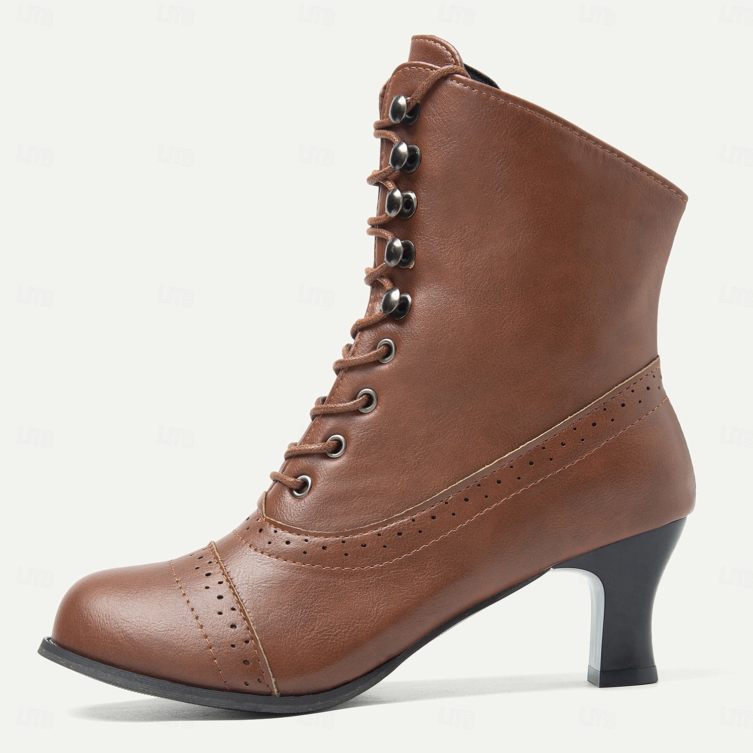 Women's Victorian Brown Lace-Up Mid-Heel Boots