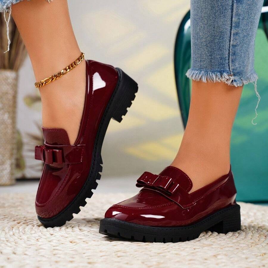 Women's Bowknot Decor Chunky Heel Loafers