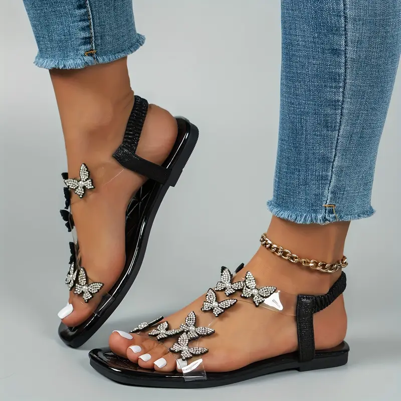 Women's Rhinestone Butterfly Decor Flat Sandals