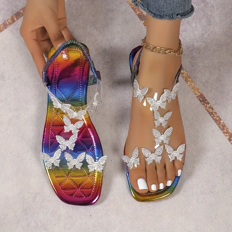 Women's Rhinestone Butterfly Decor Flat Sandals