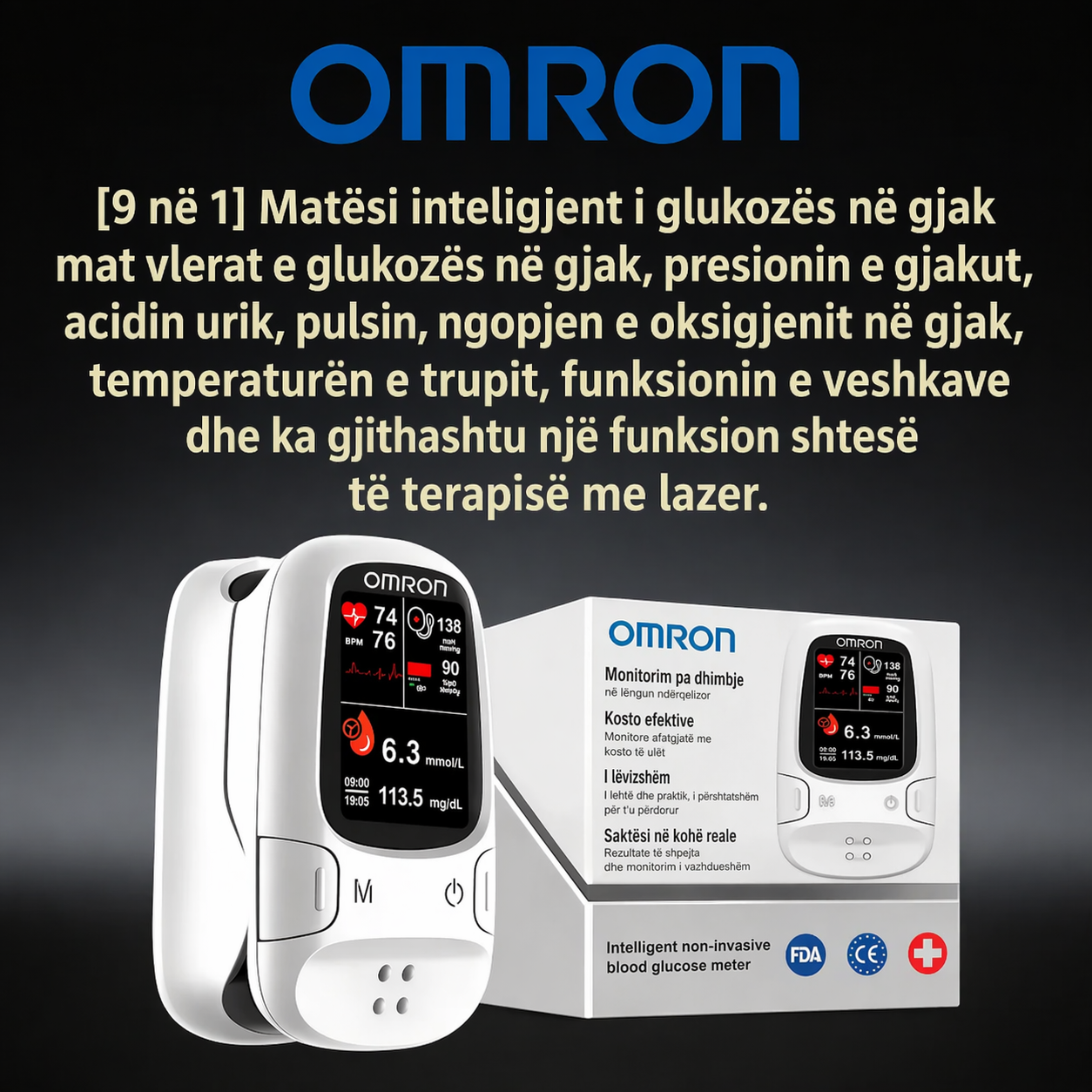 Omron™ 2026 Matës i ri inteligjent i glukozës në gjak 11-në-1 jo-invaziv – Nuk nevojiten gjilpëra, matje e glukozës në gjak pa dhimbje