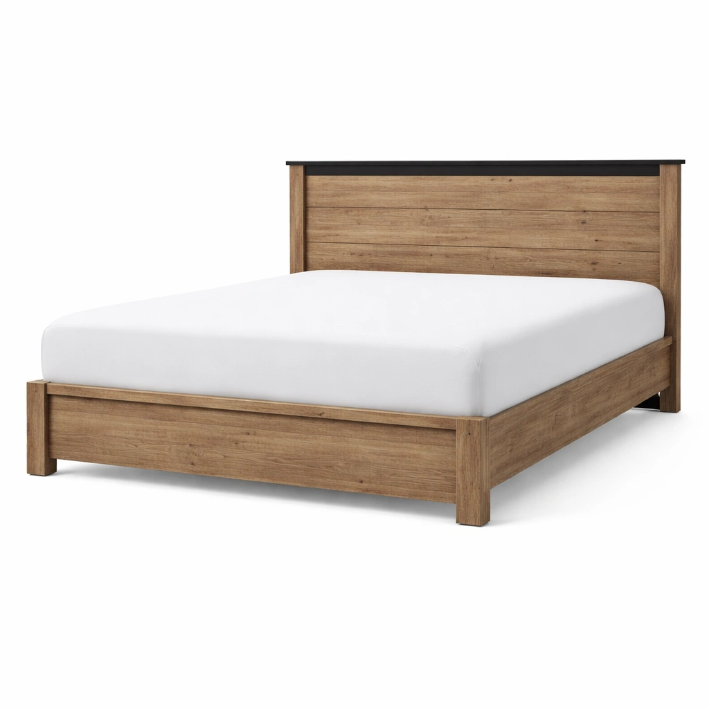 Estructura de cama de madera aglomerada con cabecero de roble-FURNFINO