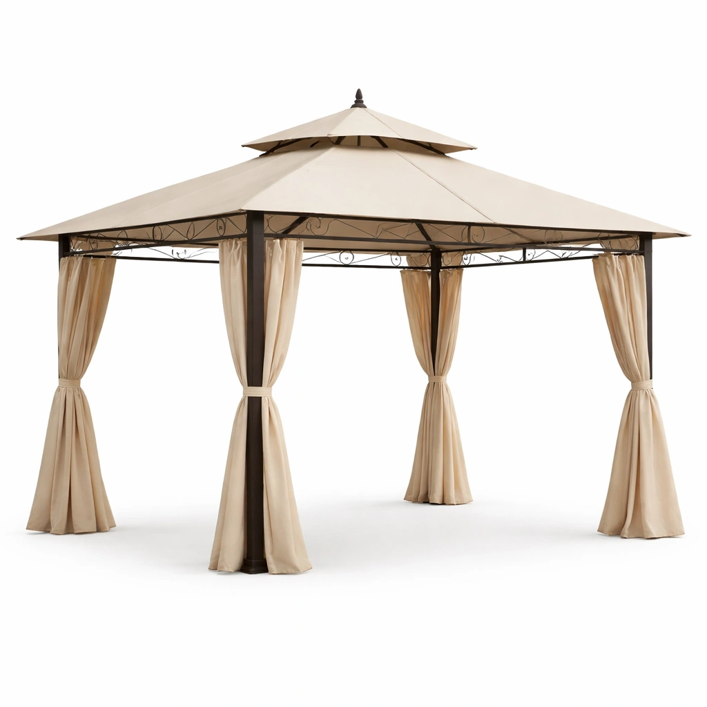 Gazebo de jardín cuadrado de acero y poliéster beige-FURNFINO