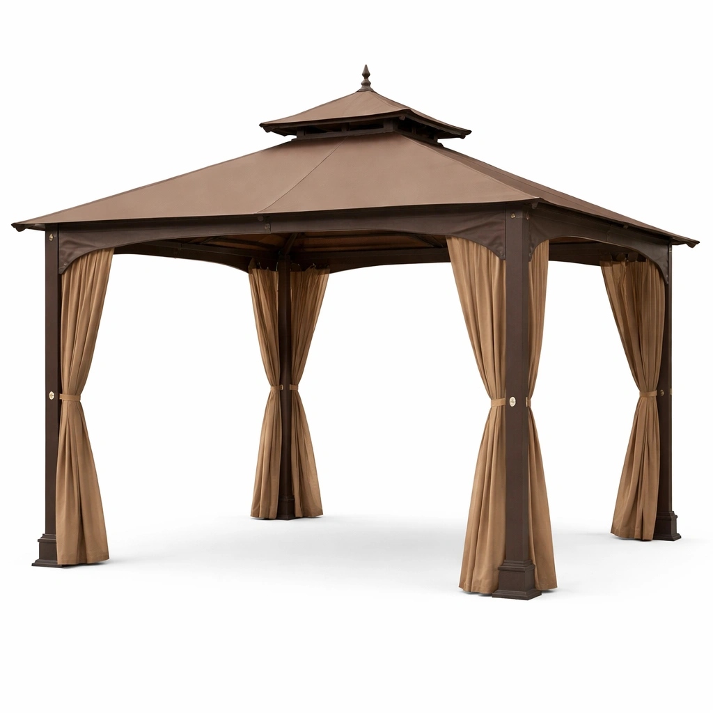 Gazebo de jardín de aluminio con toldo de poliéster marrón 300x300x270 cm-FURNFINO