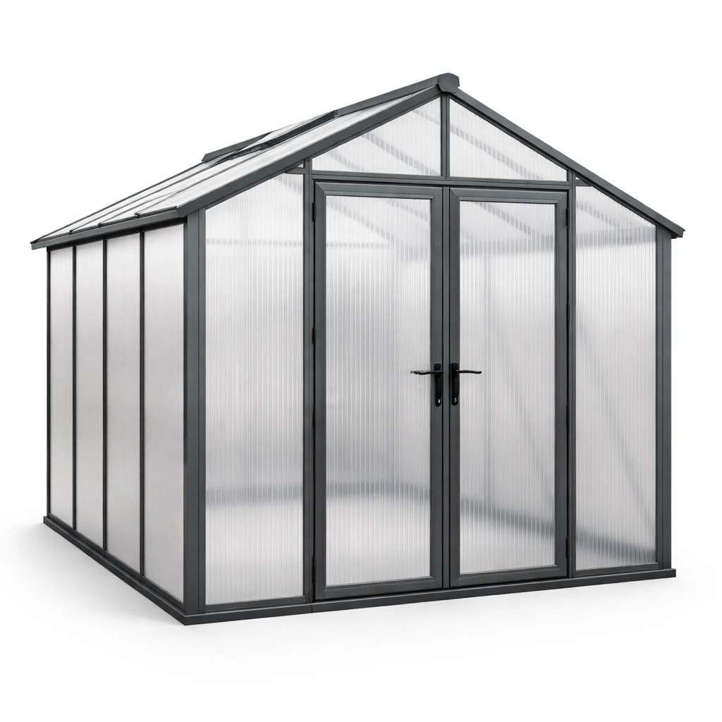Invernadero de aluminio y policarbonato transparente 250x190x195 cm-FURNFINO