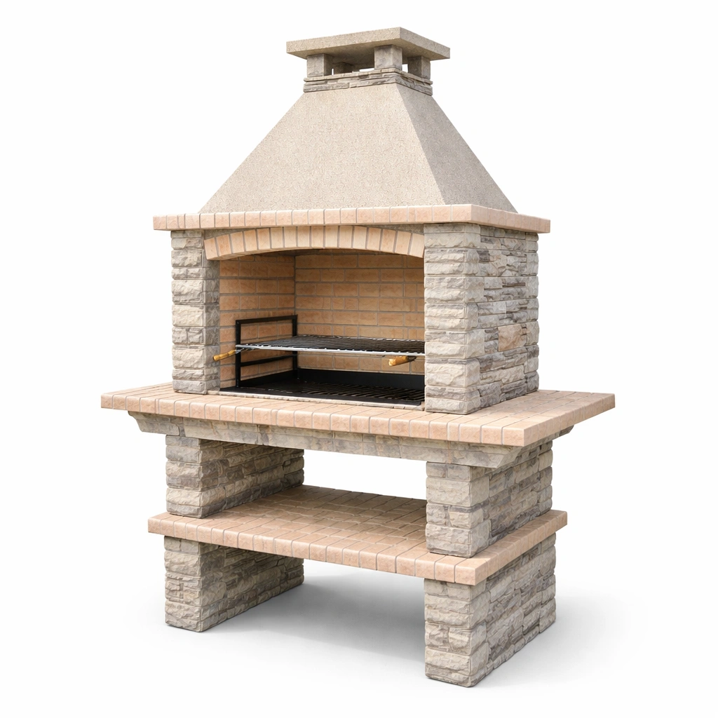 Barbacoa de piedra con chimenea para exterior-LIVNIRA