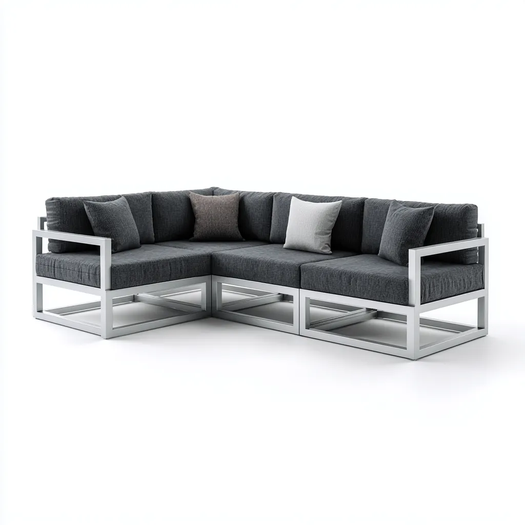 Divani da esterno - alluminio-tessuto - 290x185x78 cm - grigio scuro-grigio chiaro - stile moderno lineare-Latavadwell