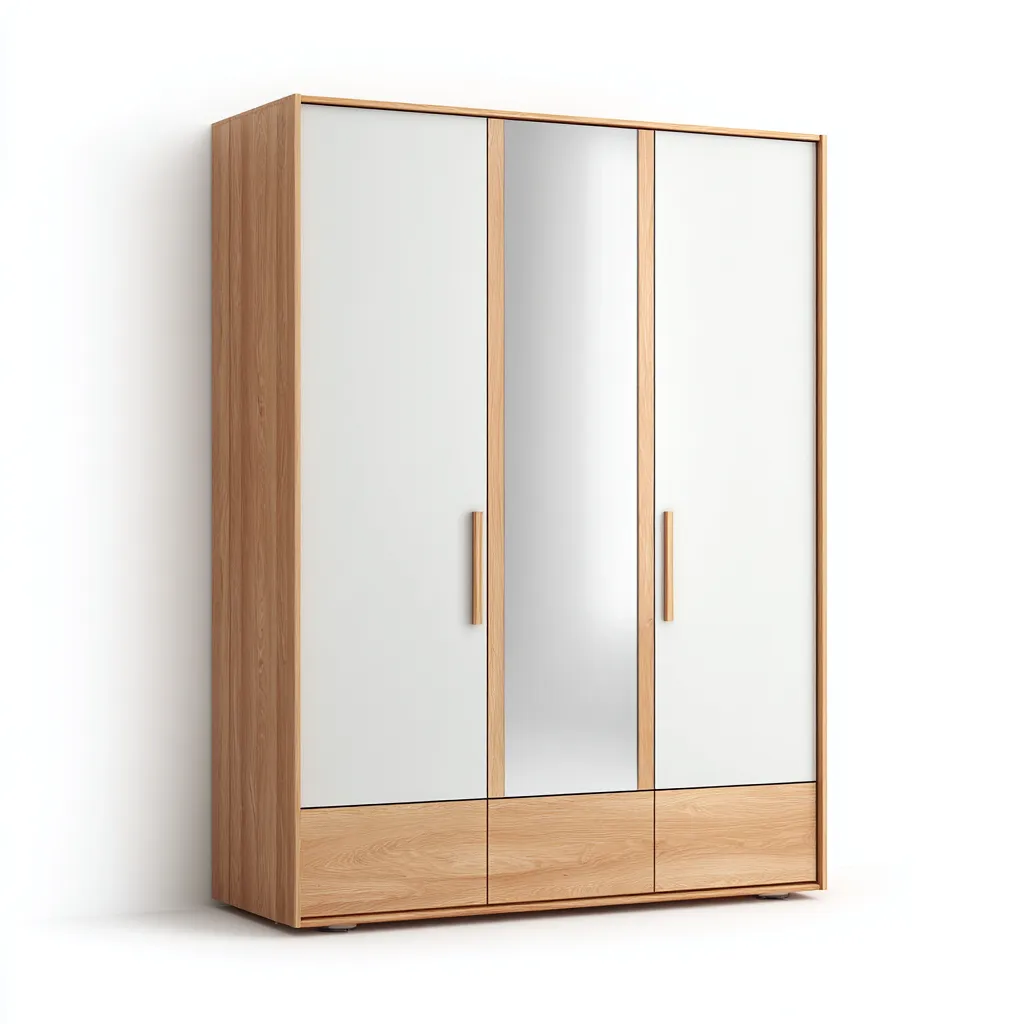 Armadio - legno-vetro - 210x62x200 cm - bianco-legno naturale - stile moderno minimal-Latavadwell