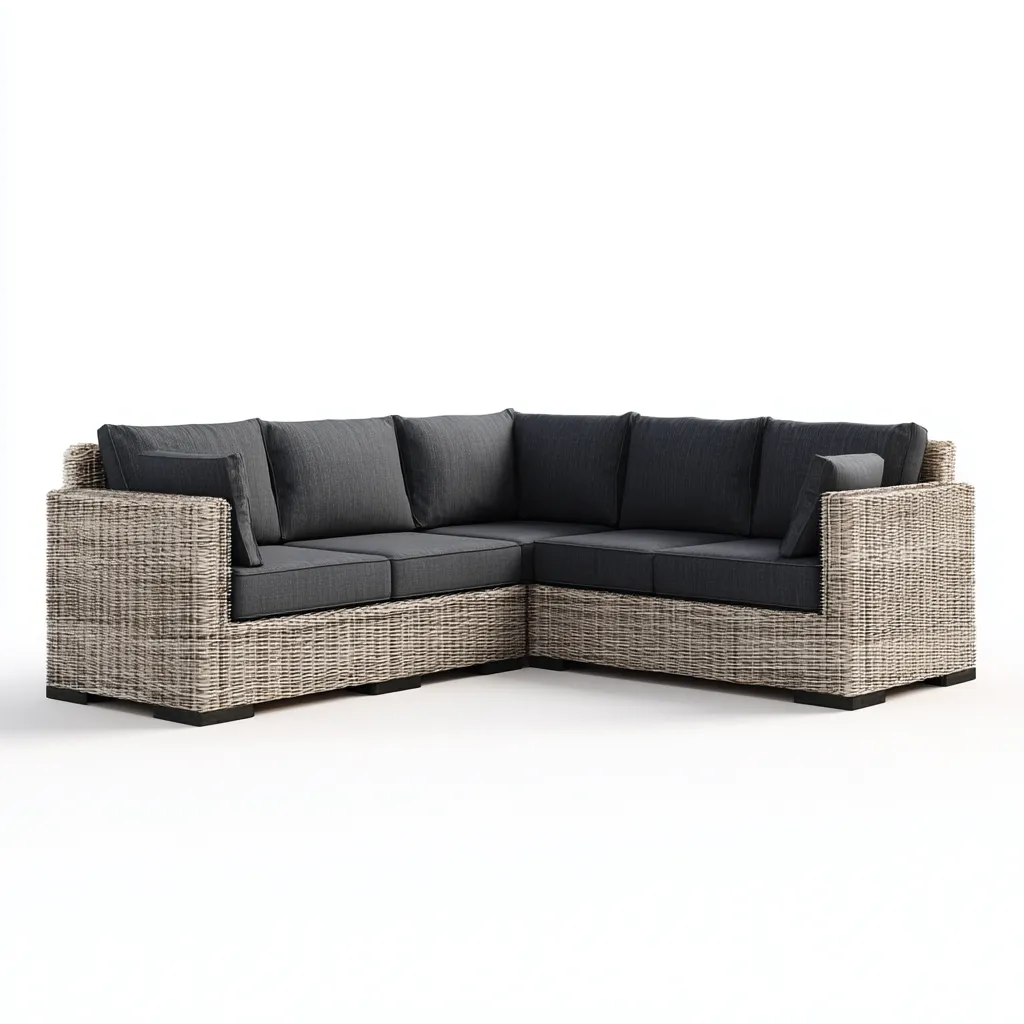Divani da esterno - rattan sintetico-tessuto - 260x260x76 cm - naturale-grigio scuro - stile naturale moderno-Latavadwell