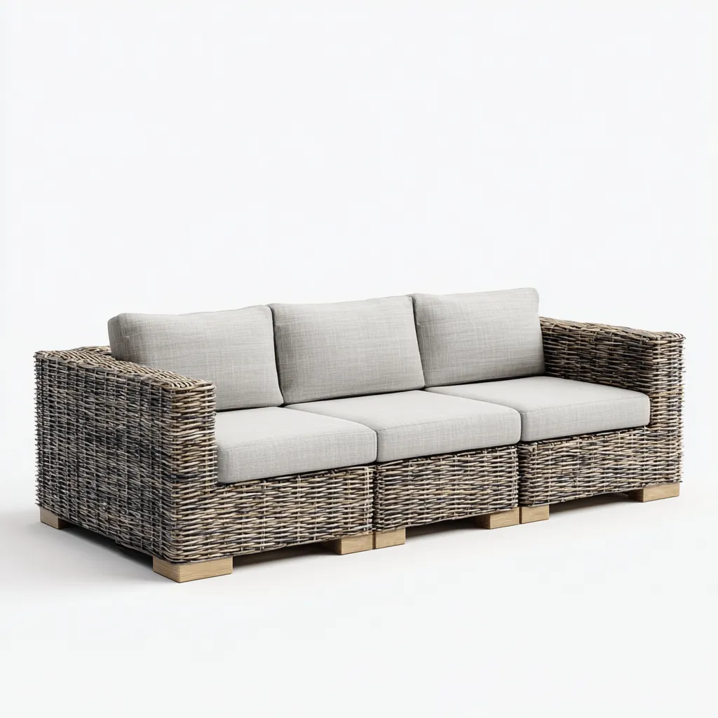 Divani da esterno - rattan sintetico-tessuto - 218x86x75 cm - grigio chiaro-marrone - stile naturale moderno-Latavadwell
