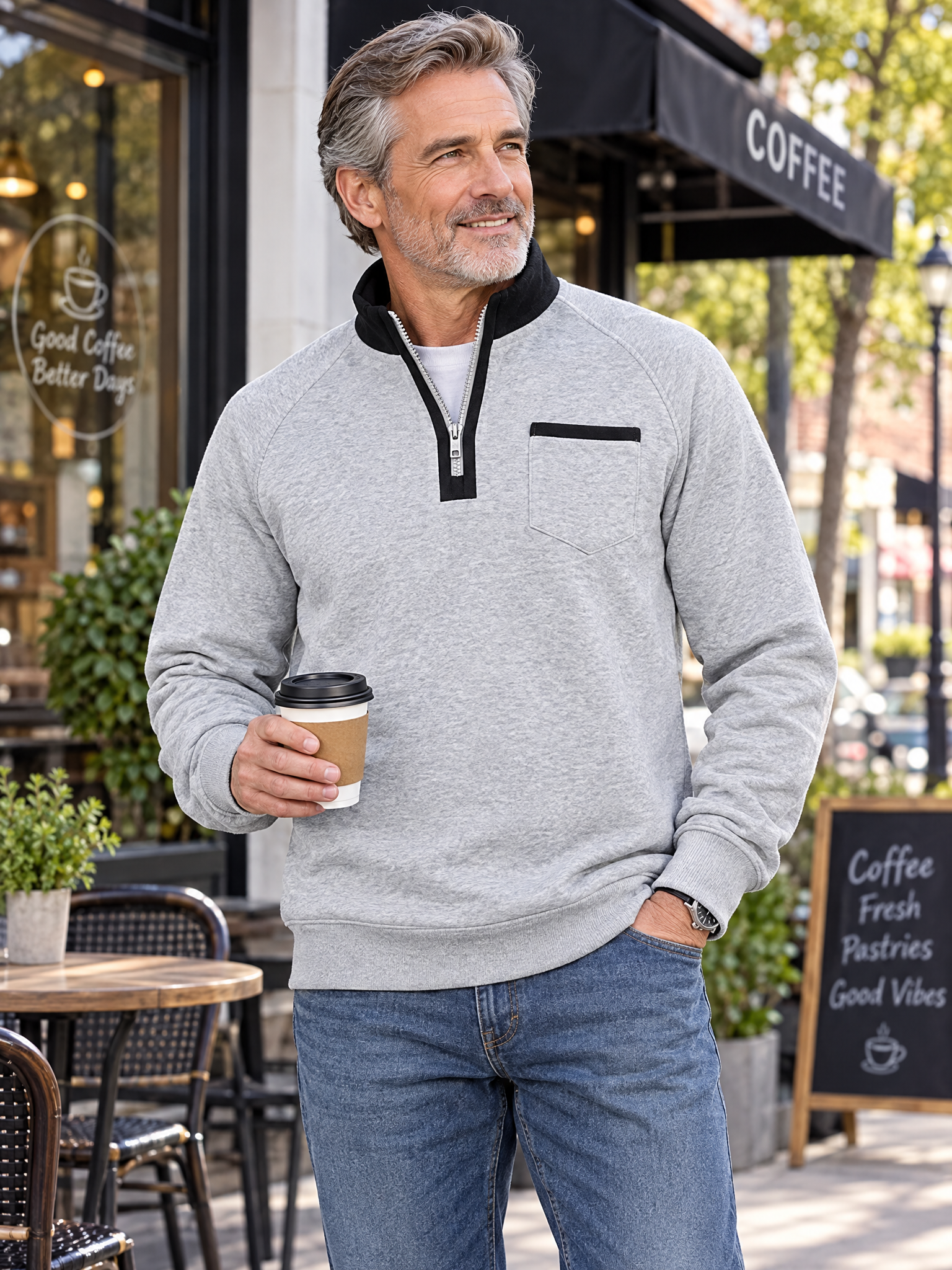 Men's Half-Zip Long Sleeve Pocket Stand Collar Sweatshirt Hero