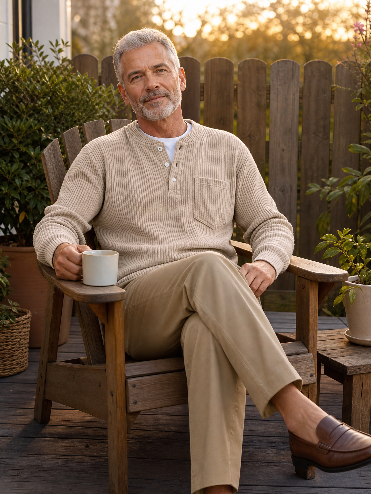 Men's Retro Corduroy Pocket Long Sleeve Henley Shirt